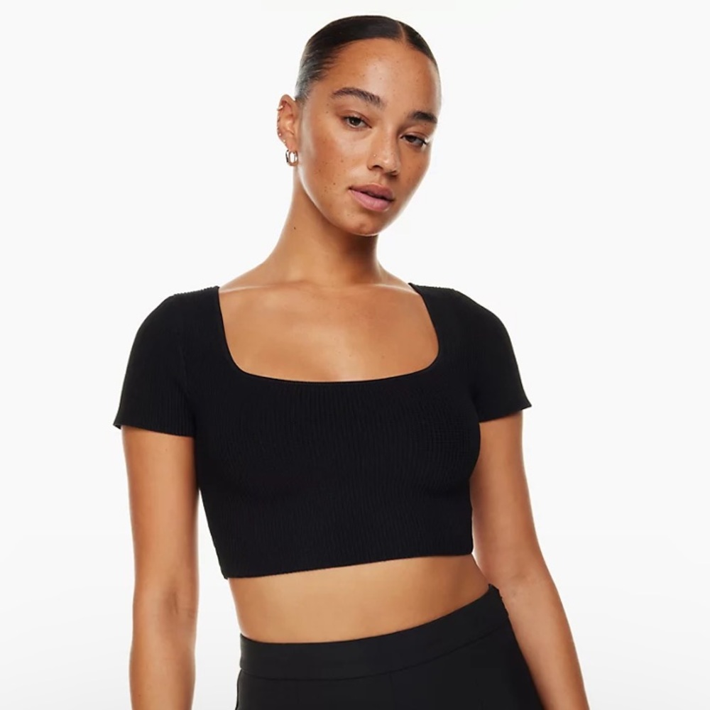 Babaton Black Sculpt Knit Square Neck Top, size M